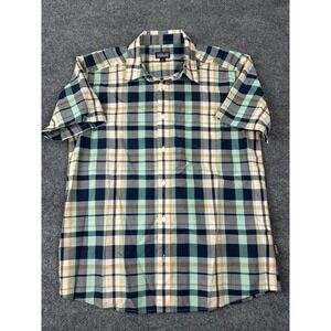 Patagonia Shirt Mens Medium Fezzman Plaid Short Sleeve Button‎ Front Green Beige